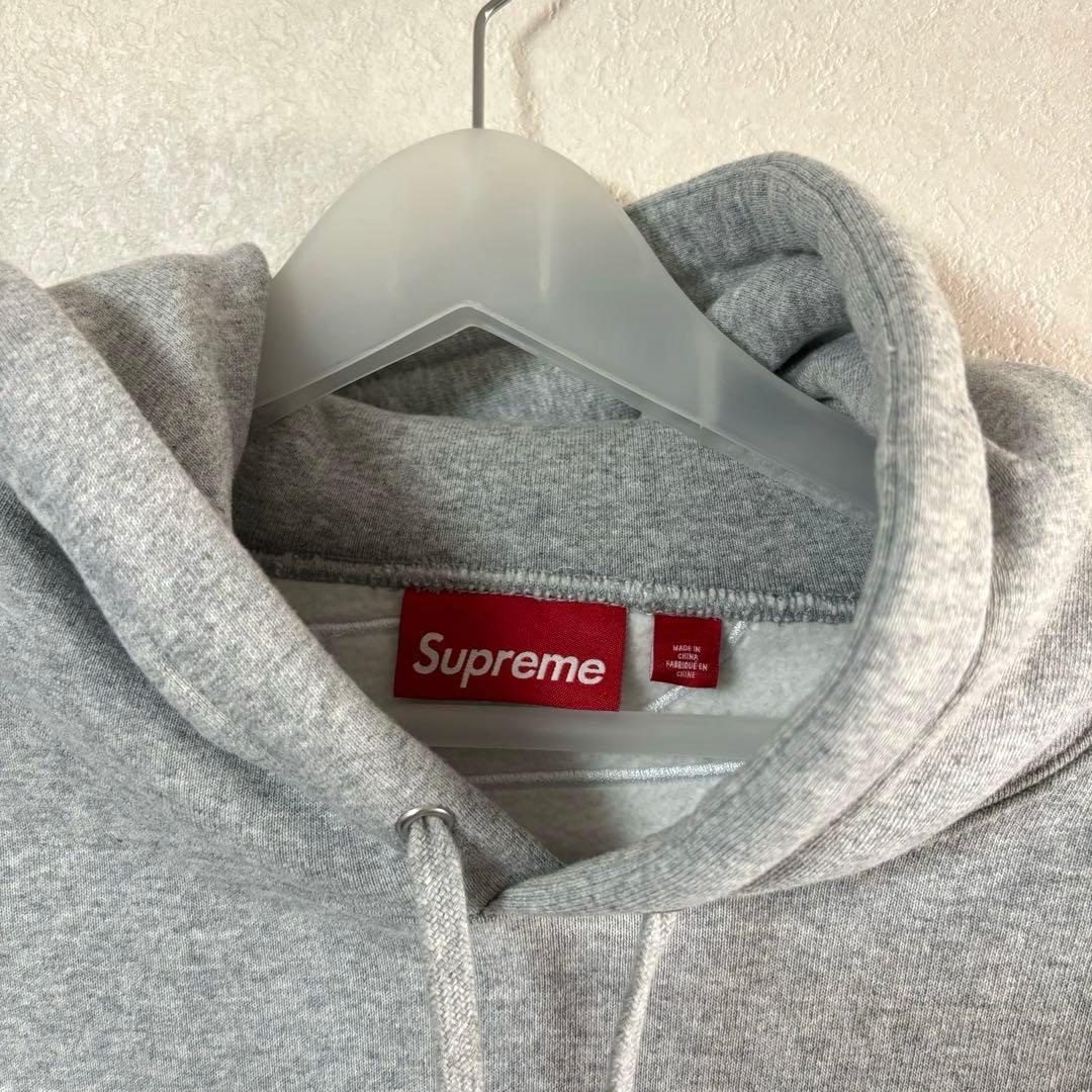 Supreme サテン アップリケ スウェット パーカー　ビックロゴ　グレー　L