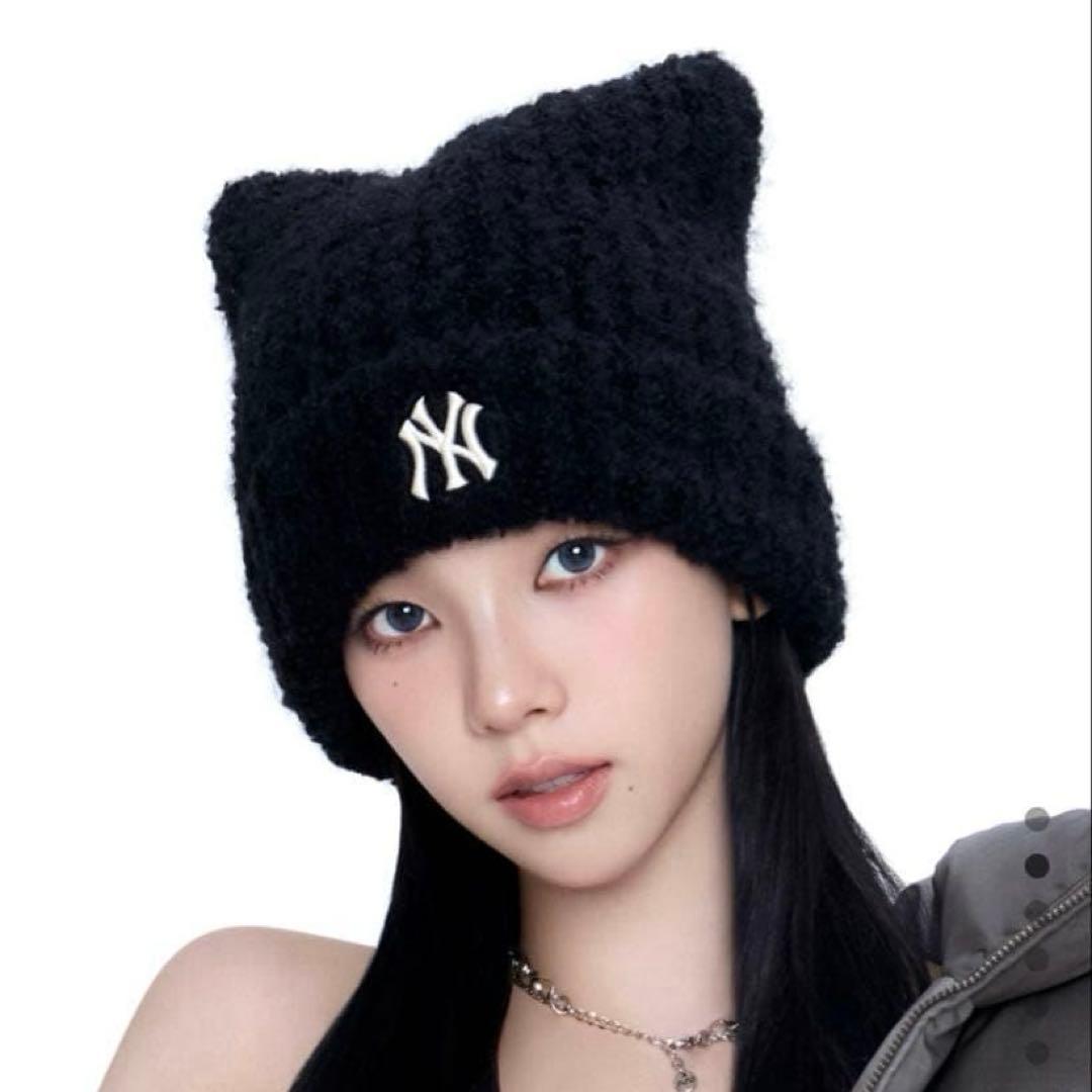 韓国　MLB korea 猫耳　ニット帽　ブラック　オンライン完売品