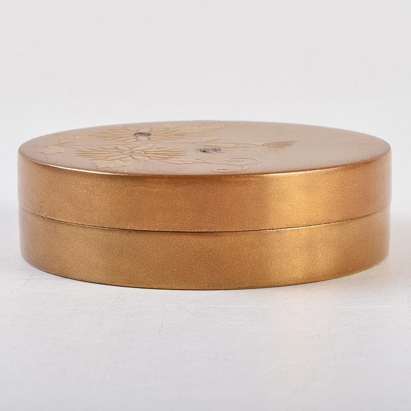 茶道具　金地　花蒔絵　螺鈿装飾　内梨地　香合　合わせ箱付　D　R9492