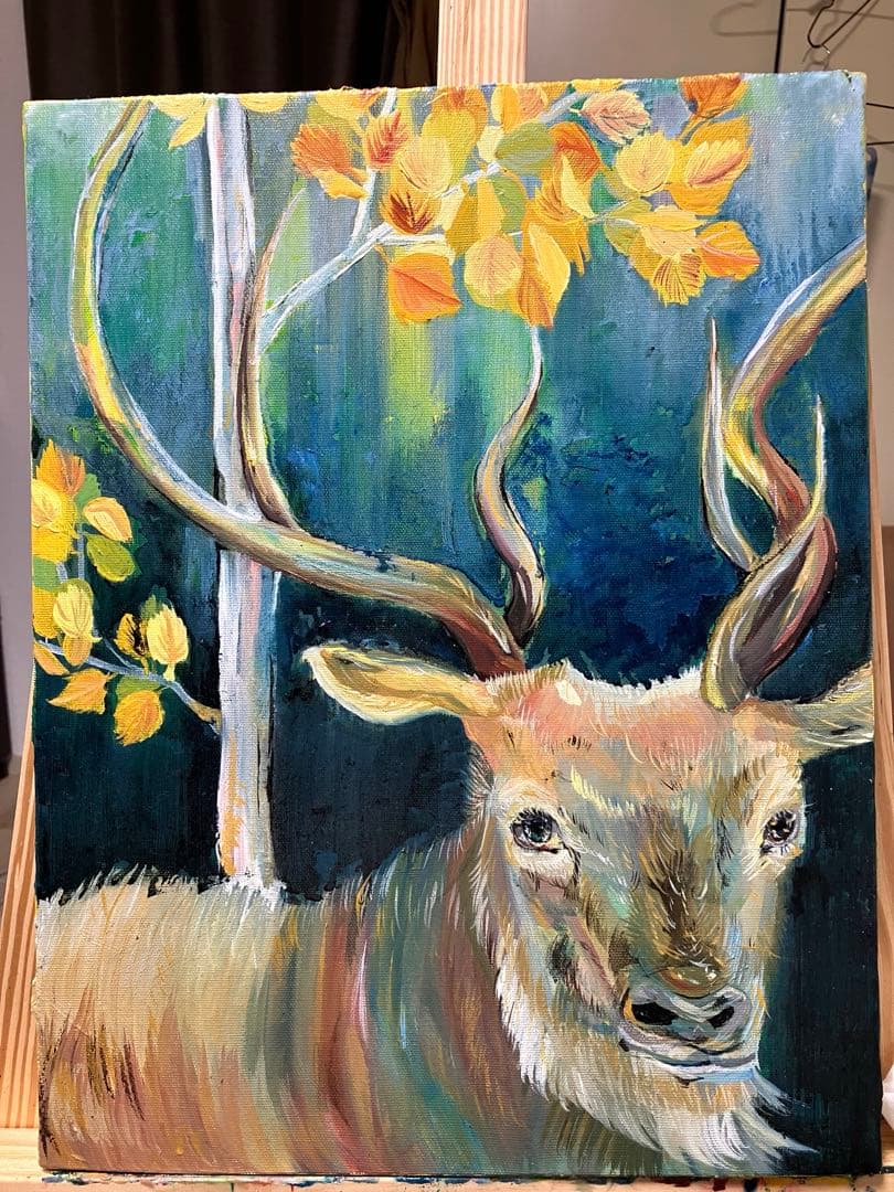 ルーズベルトエルク　油彩画　鹿　絵