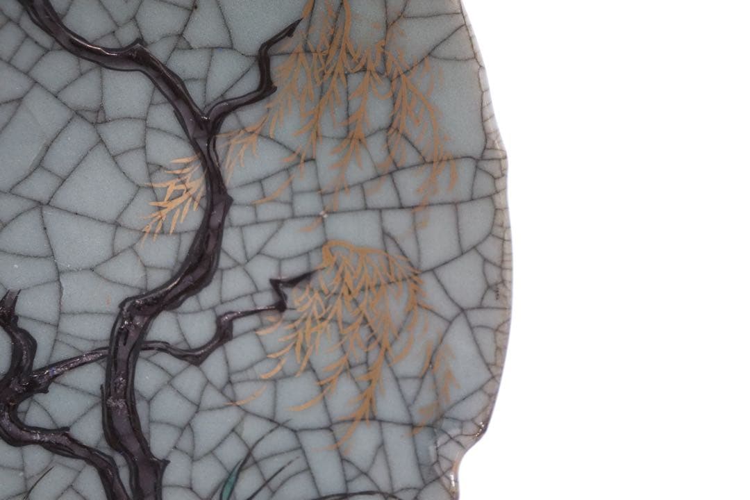 時代　ヒビ焼　水鳥紋大皿　アンティーク　送料込み250927