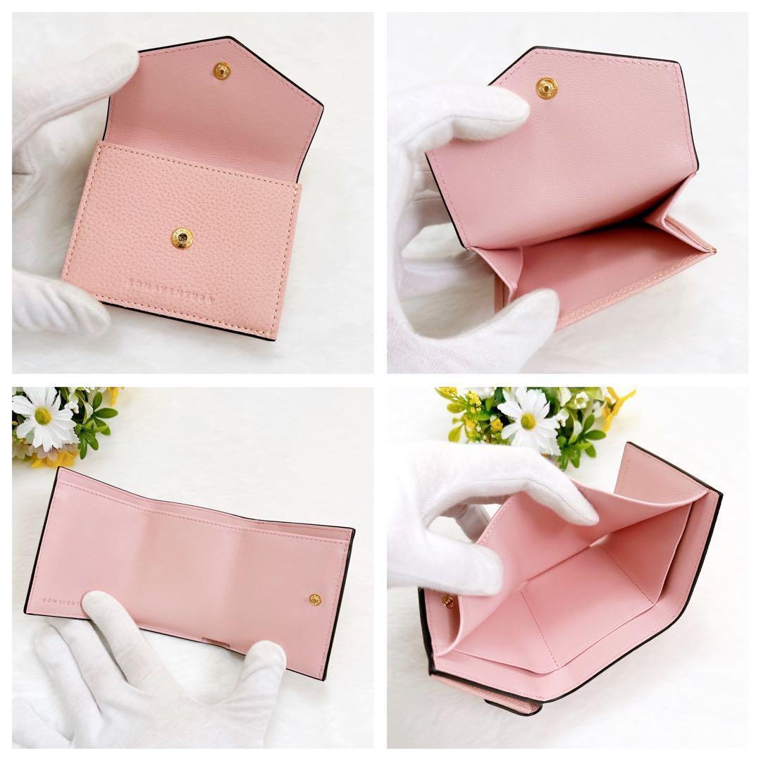 美品 BONAVENTURA レザー コンパクトウォレット 三つ折り財布 ピンク