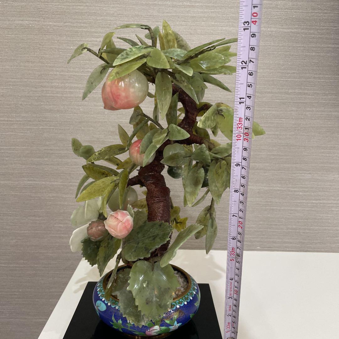 希少品　中国景泰蓝 置物　特大天然石　玉石　桃 年代物　重さ約3.5キロ！