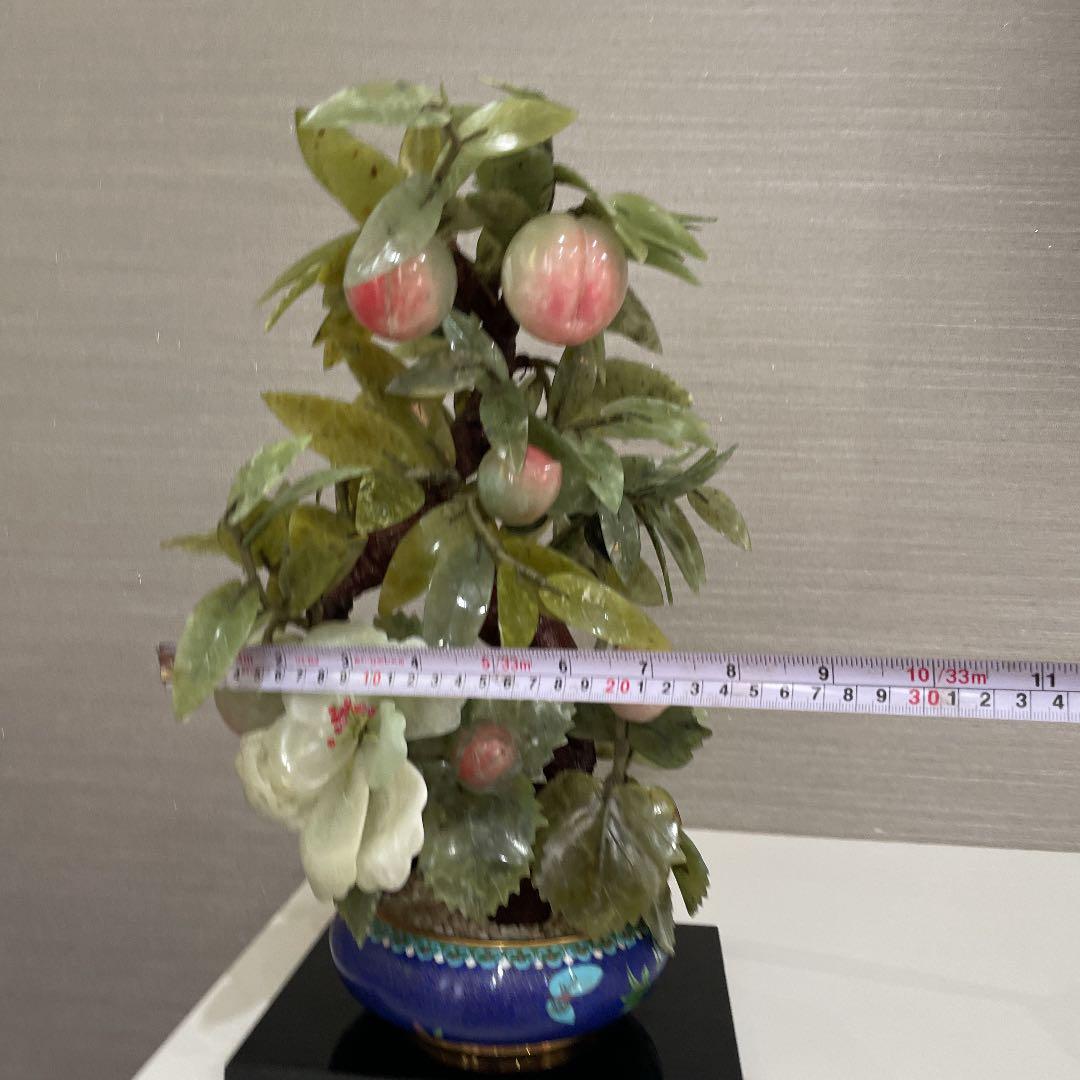 希少品　中国景泰蓝 置物　特大天然石　玉石　桃 年代物　重さ約3.5キロ！
