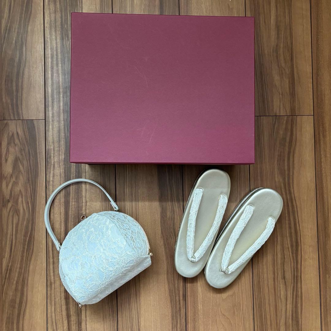 和装　草履バッグセット　レース　白　金　ゴールド　ホワイト