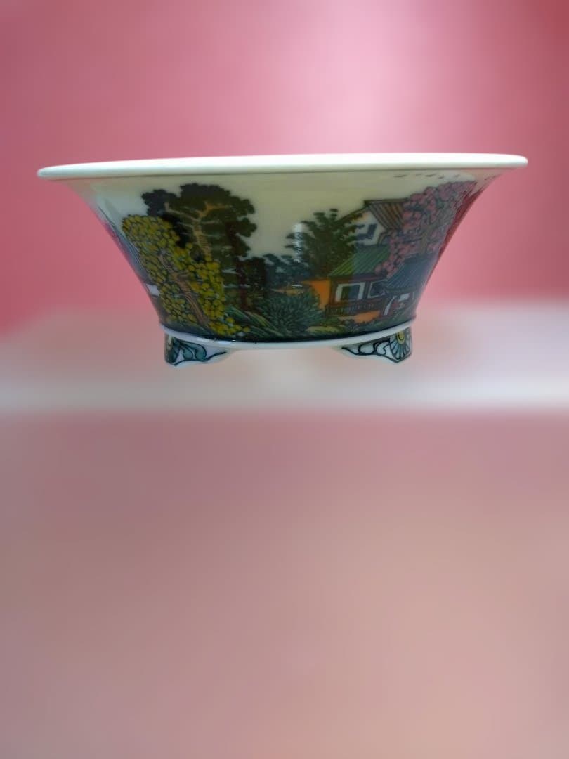 風景画の漆器、盆栽鉢