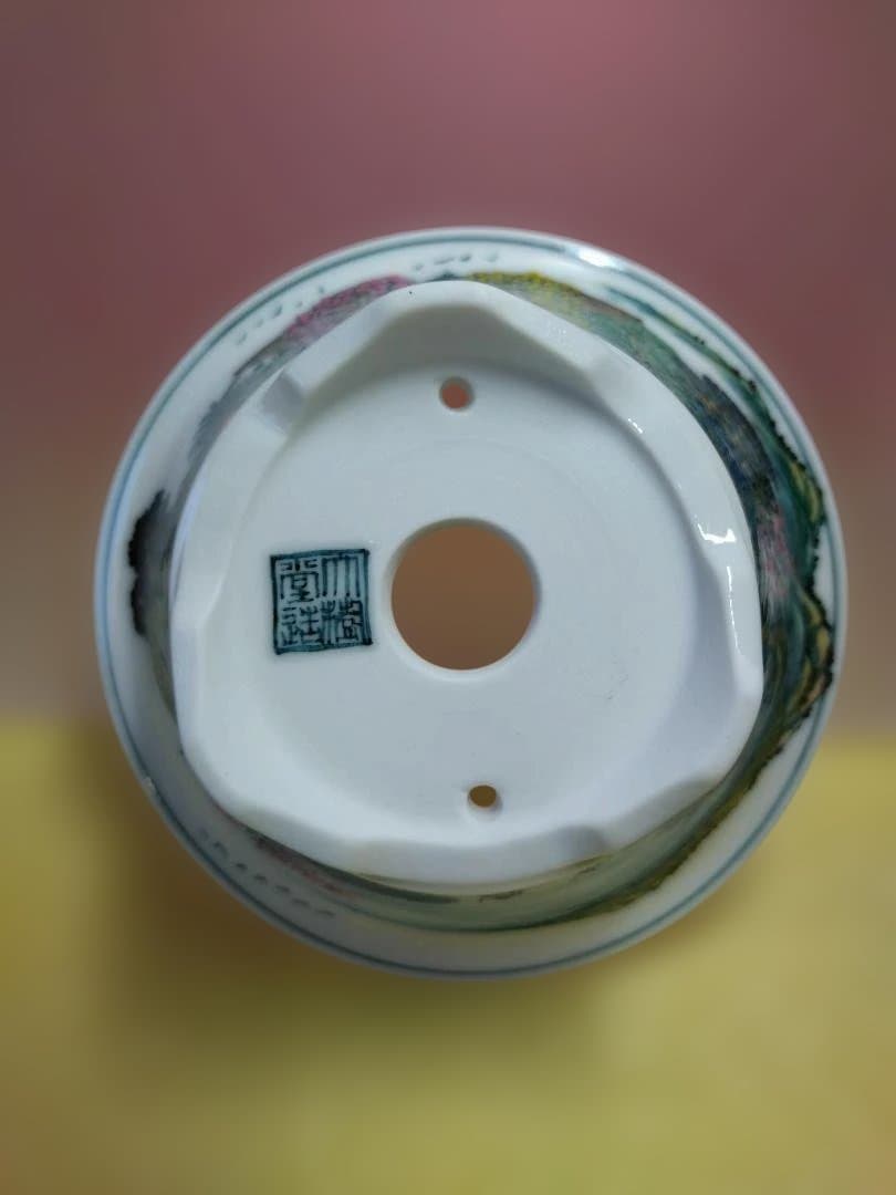 風景画の漆器、盆栽鉢