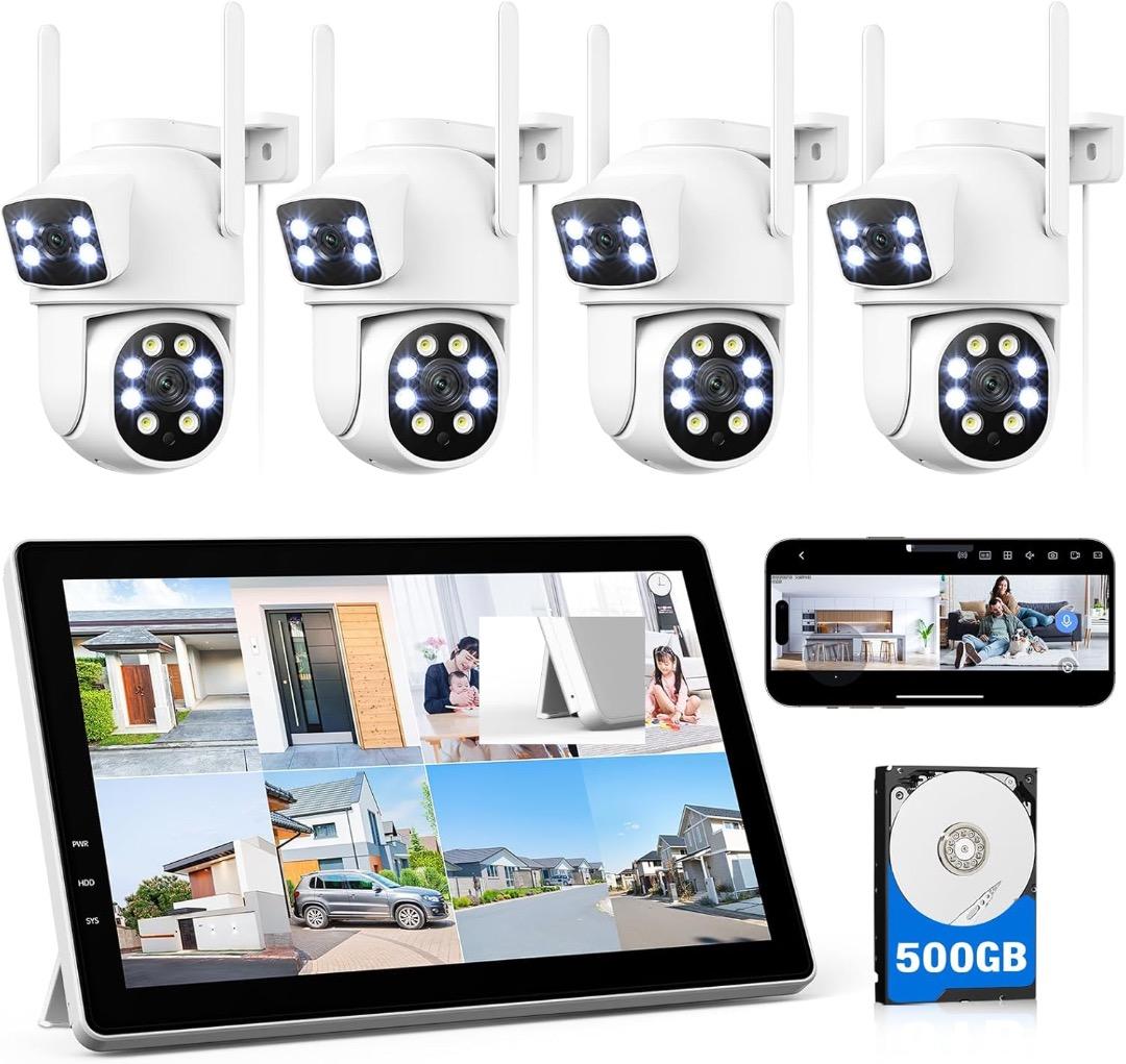 防犯カメラ 屋外 ワイヤレス 10インチモニタ一 NVR 4台　500GB