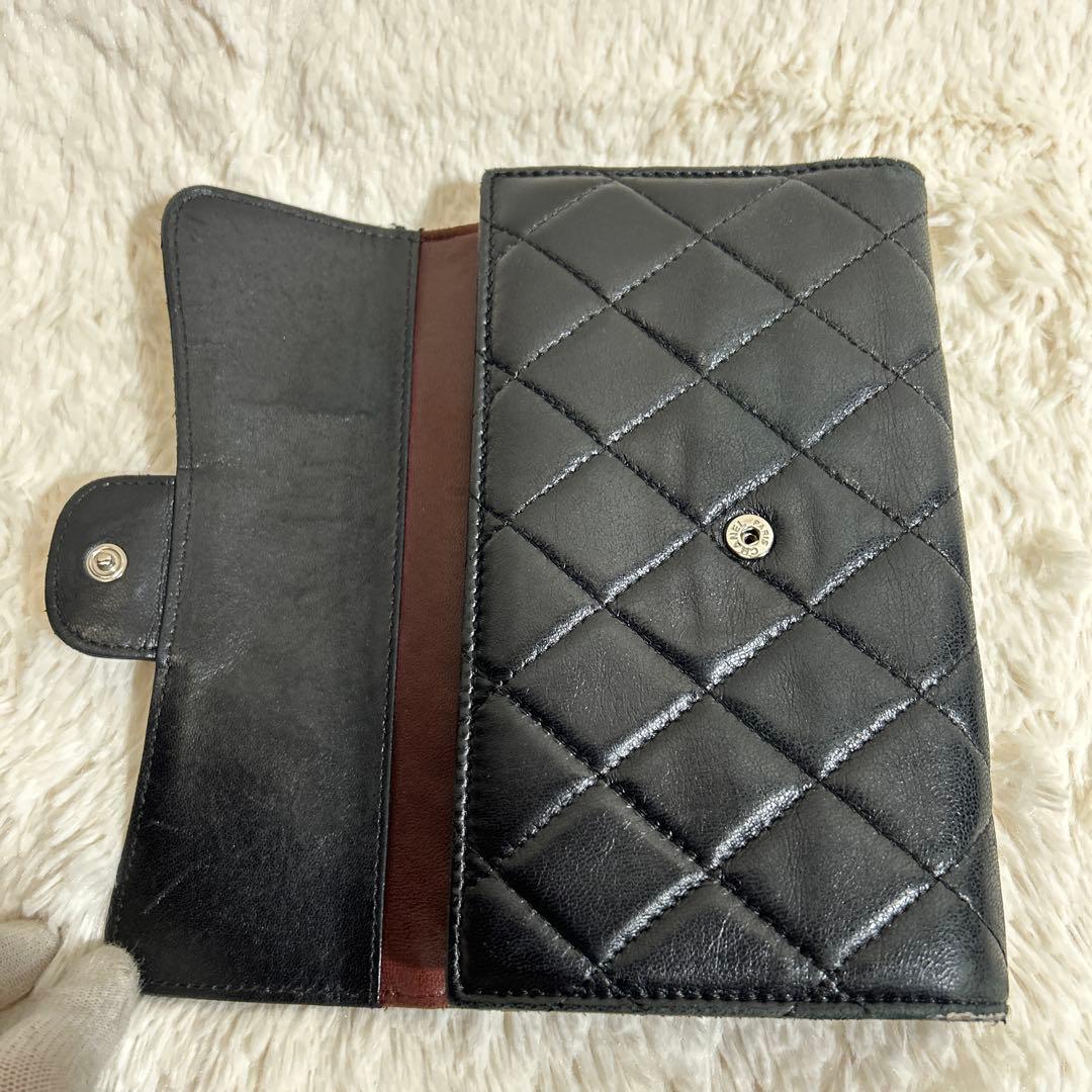 CHANEL ココマーク ラムスキン マトラッセ 三つ折り 長財布