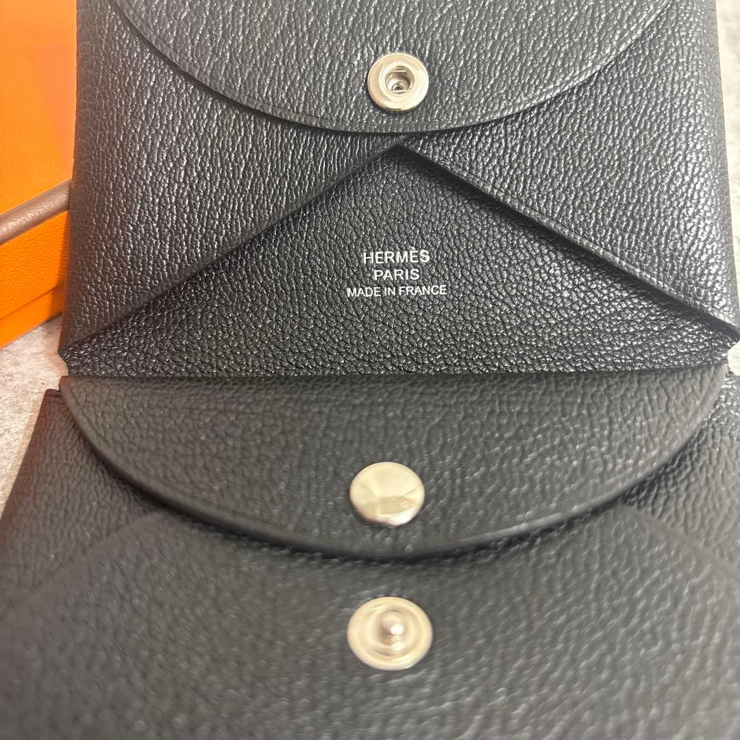 エルメス　カルヴィデュオ　W刻印　シェーヴル　ブラック　黒　カードケース　財布