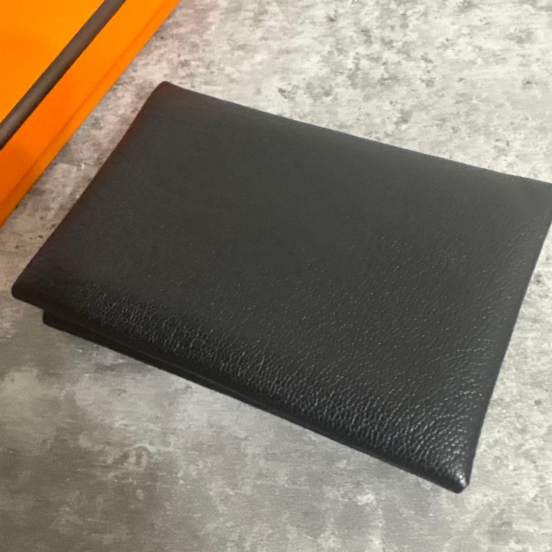 エルメス　カルヴィデュオ　W刻印　シェーヴル　ブラック　黒　カードケース　財布
