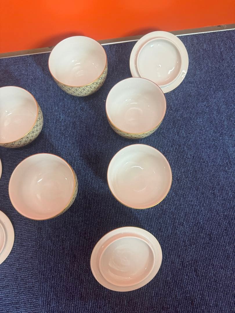 1747 九谷焼　金七宝　湯呑蓋付　5客　金彩　未使用