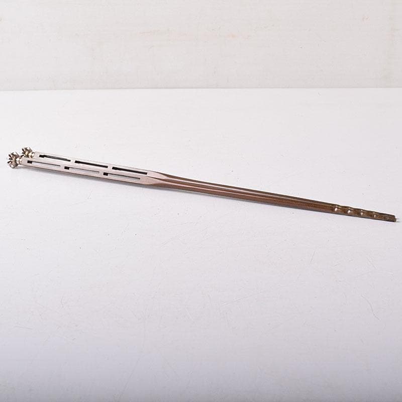 茶道具　金工師　木村清五郎（清雲）造　銅製　菊頭　火箸　共布共箱　C　R8471