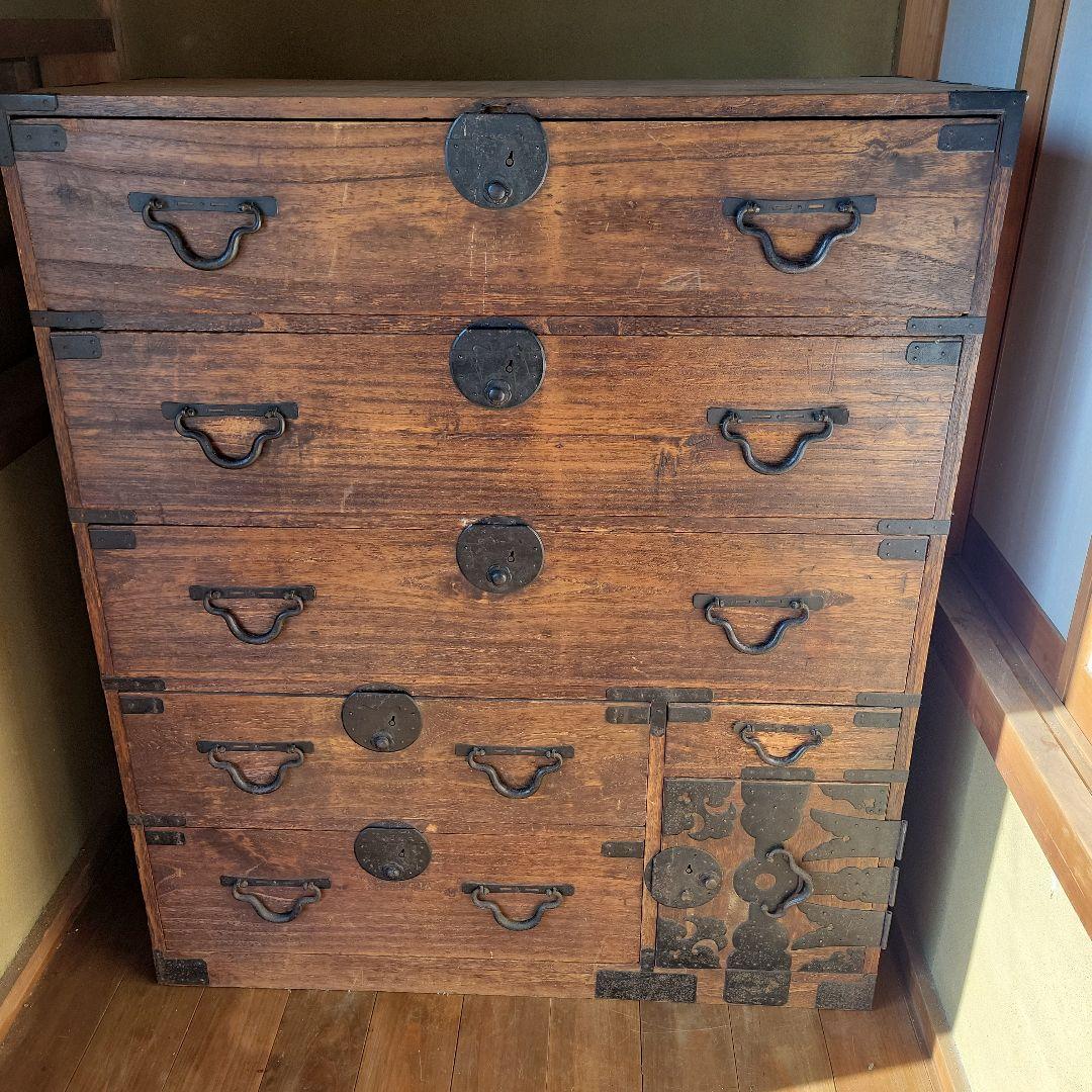 【大正レトロ】三尺和箪笥 アンティーク 古民家 古家具 装飾金具 専用鍵付き