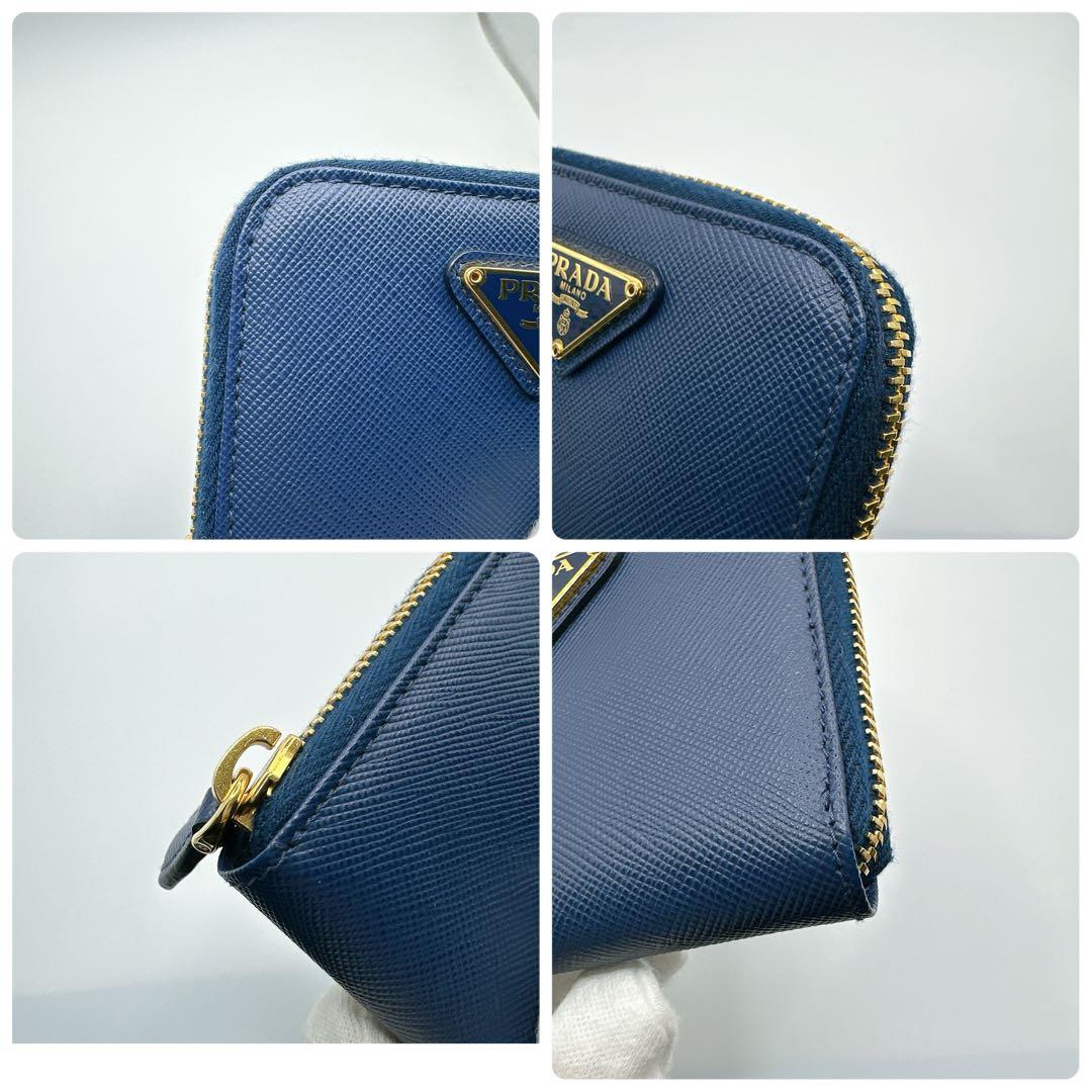 極美品✨PRADA ケース 三角ロゴ ラウンドジップ ミニ財布 サフィアー