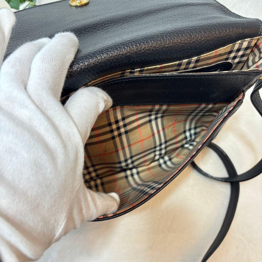 美品✨バーバリー ショルダーバッグ ノヴァチェック レザー ブラック