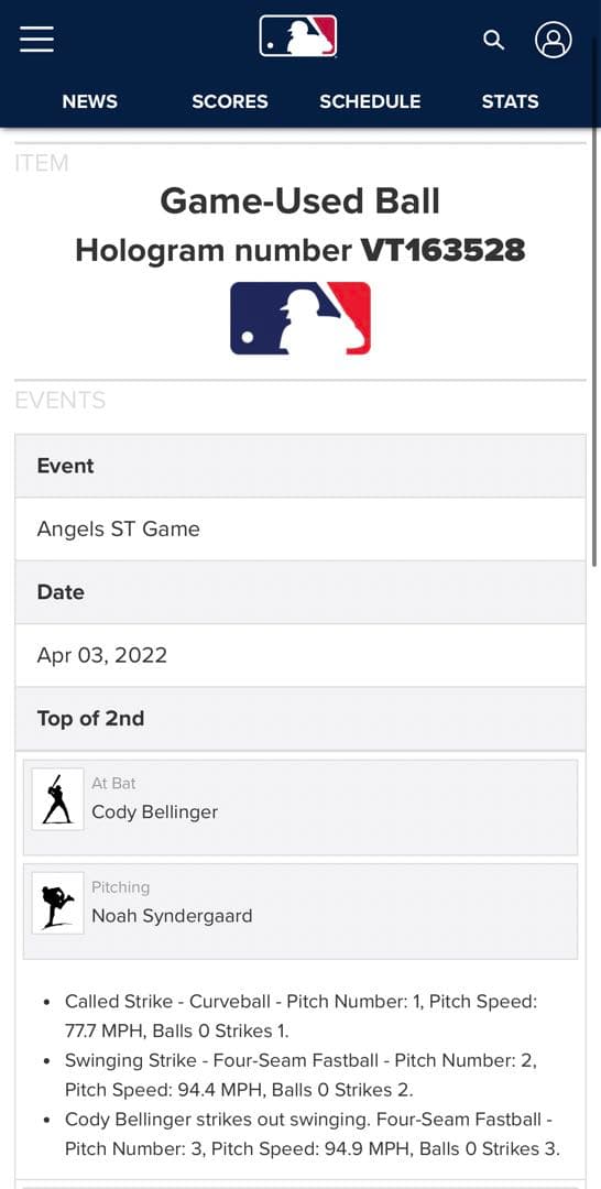 Noah Syndergaard 2022年実使用奪三振ボール
