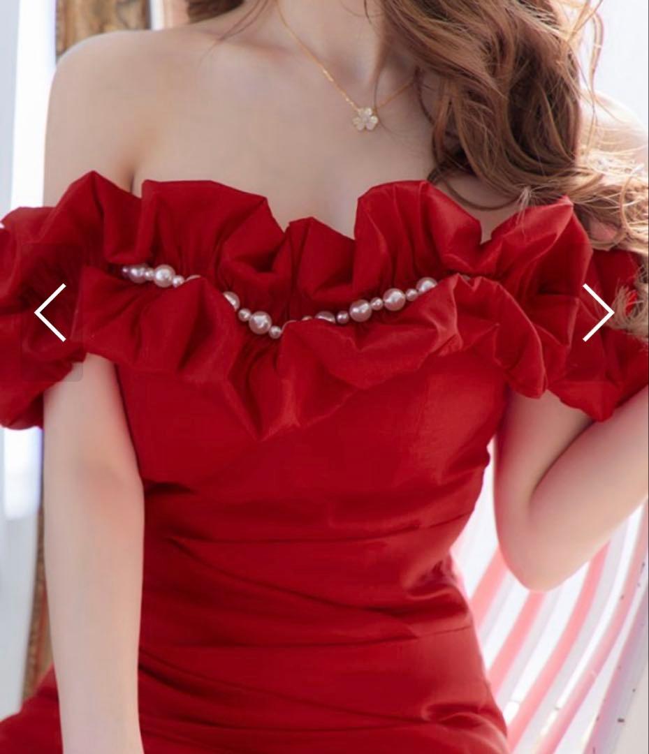 美品！シュガー赤ドレス　オフショルダーマーメイドドレス　クリスマスドレス