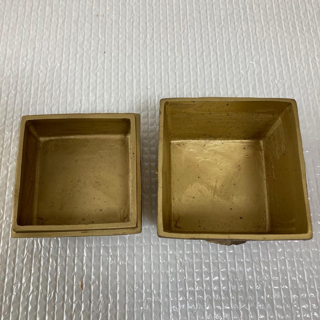 TS61 蓮田修吾郎 黄銅 盒子 鋳金 工芸品 共箱付 香合 茶道具 金属工芸