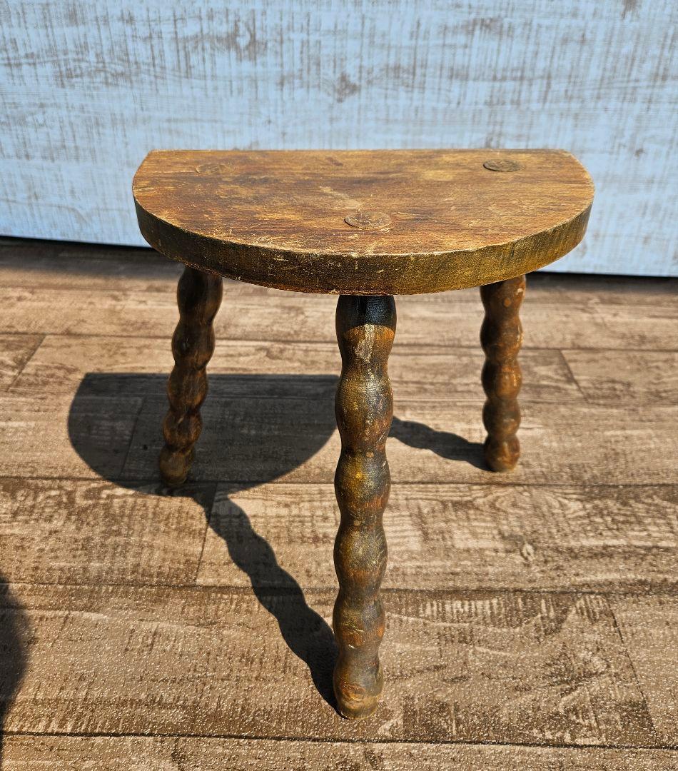 フランスアンティーク 木製 ウッドスツール 花台 飾り台 ドール ボビンレッグ