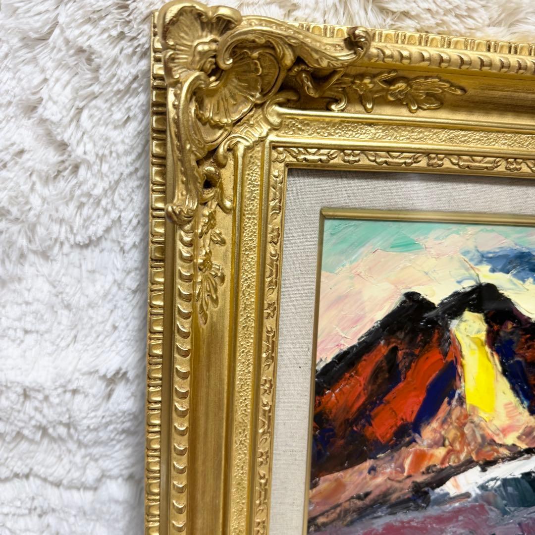 【希少】油絵　桜島　金縁　真作　油彩画　風景画　インテリア　油絵八号