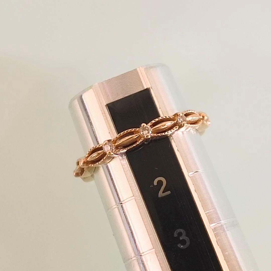 agete　K10 YG　透かし　ミルグレイン　ダイヤモンド　リング　1号