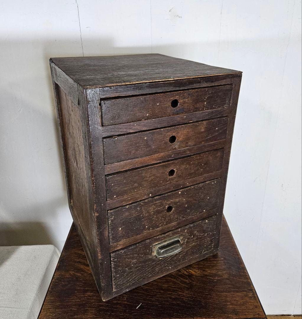 ヴィンテージ 古い木製の小引出し 5段 小箪笥 チェスト 小物入れ 卓上 収納