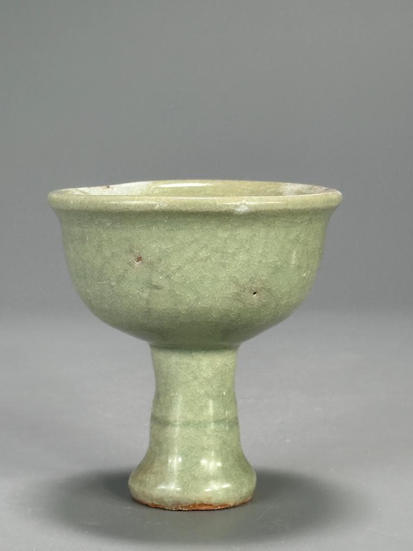 中国美術　元～明時代　龍泉窯　天龍寺　青磁　高足杯　盃　古物　唐物　旧家蔵出し