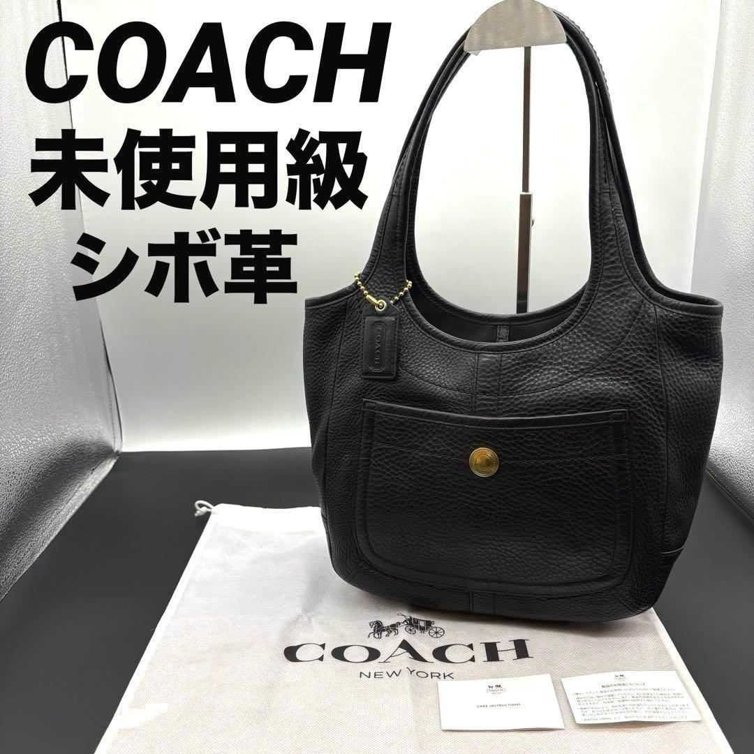 未使用級　COACH ワンショルダーバッグ シボ革 ブラック ゴールド金具
