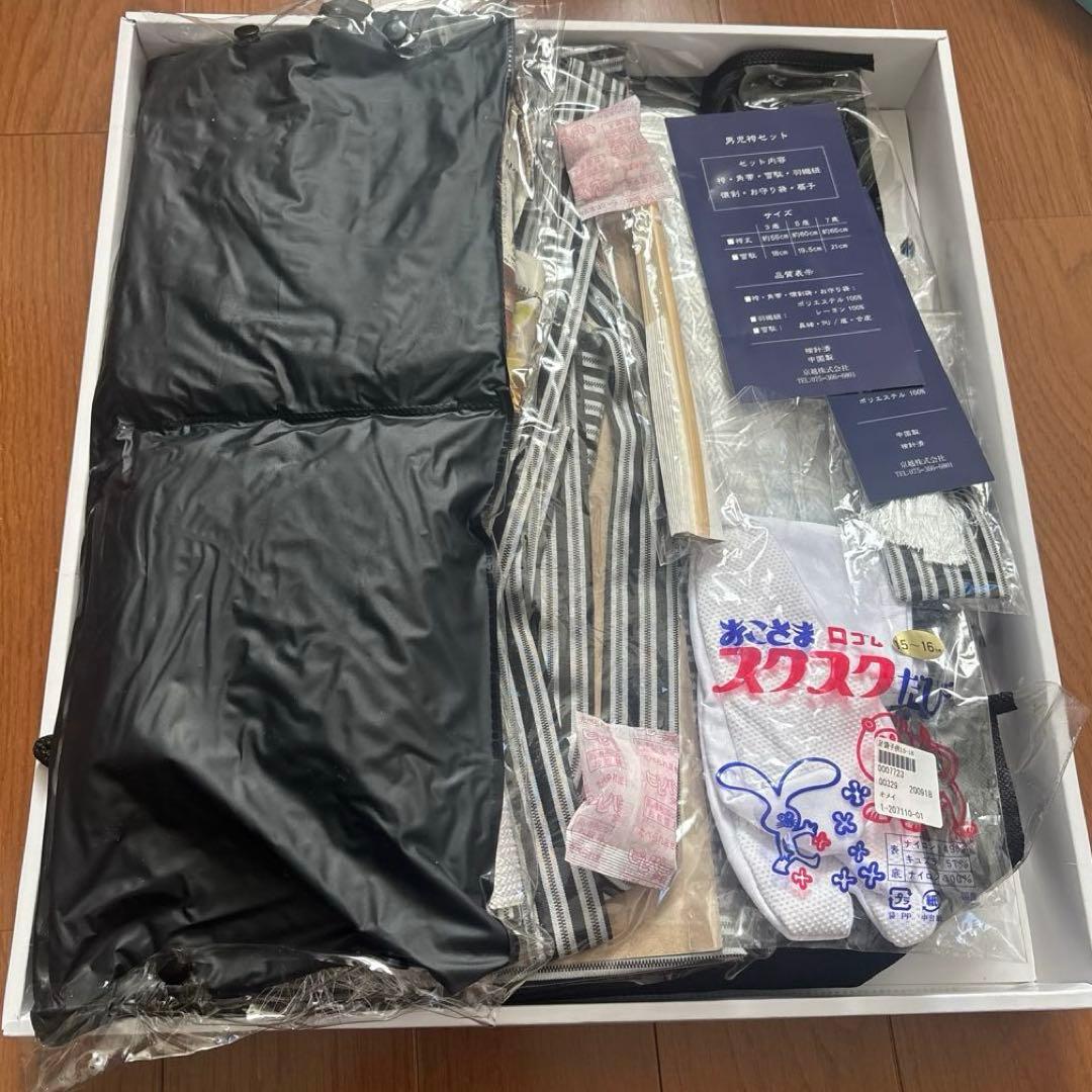 一度着用　七五三 五歳 鷹太鼓松 羽織袴 フルセット