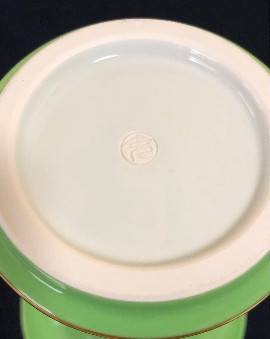 《R》茶道具 萌黄 金襴手 花入 手塚充 陶歴 共布 共箱 251003あ6