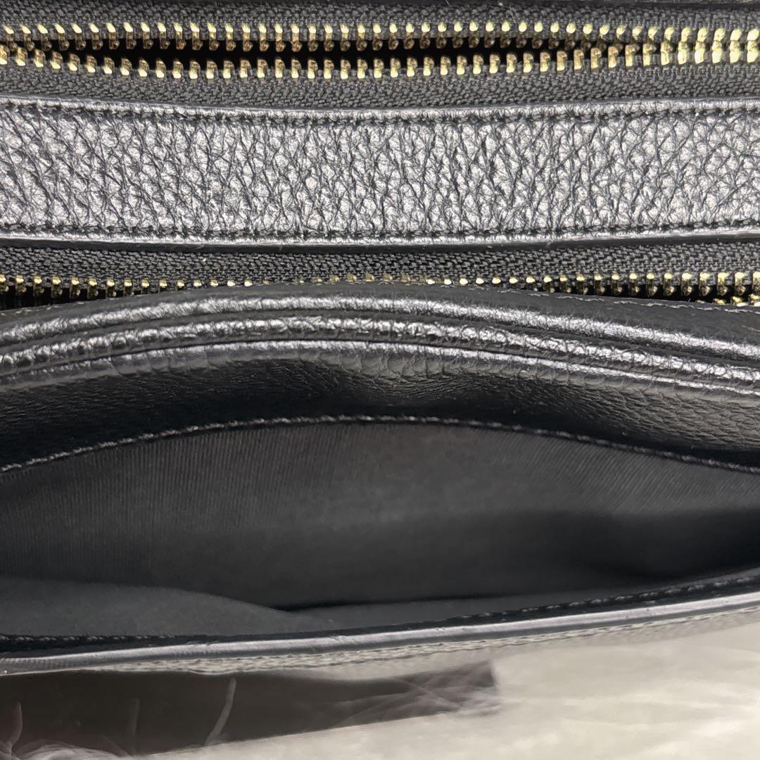 COACH ブラックレザー ショルダーバッグ カメラバッグ 金チェーンショルダー