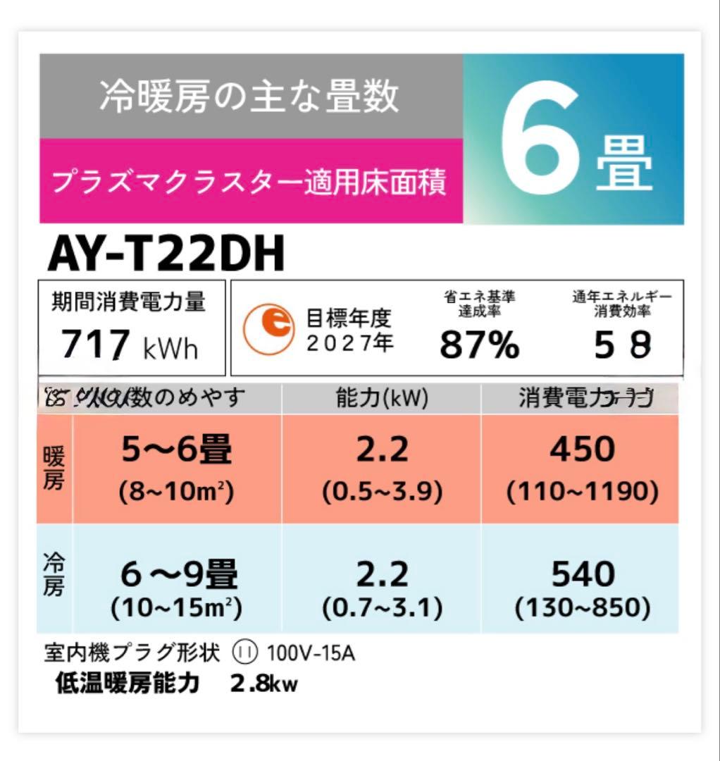 【大阪限定】SHARP AY-T22DH エアコン 本体【標準取付工事費込み】