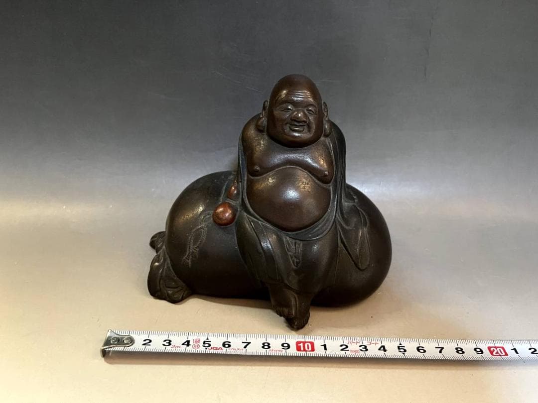 置物■布袋様 古銅製 七福神 布袋さん ほてい神 時代物 骨董品 1.43kg■