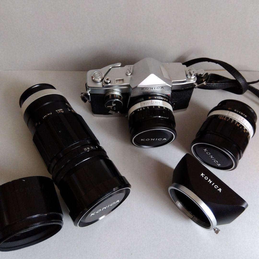 KONICA AUTOREX/本体+レンズ３+レンズフード2/ジャンク/レトロ