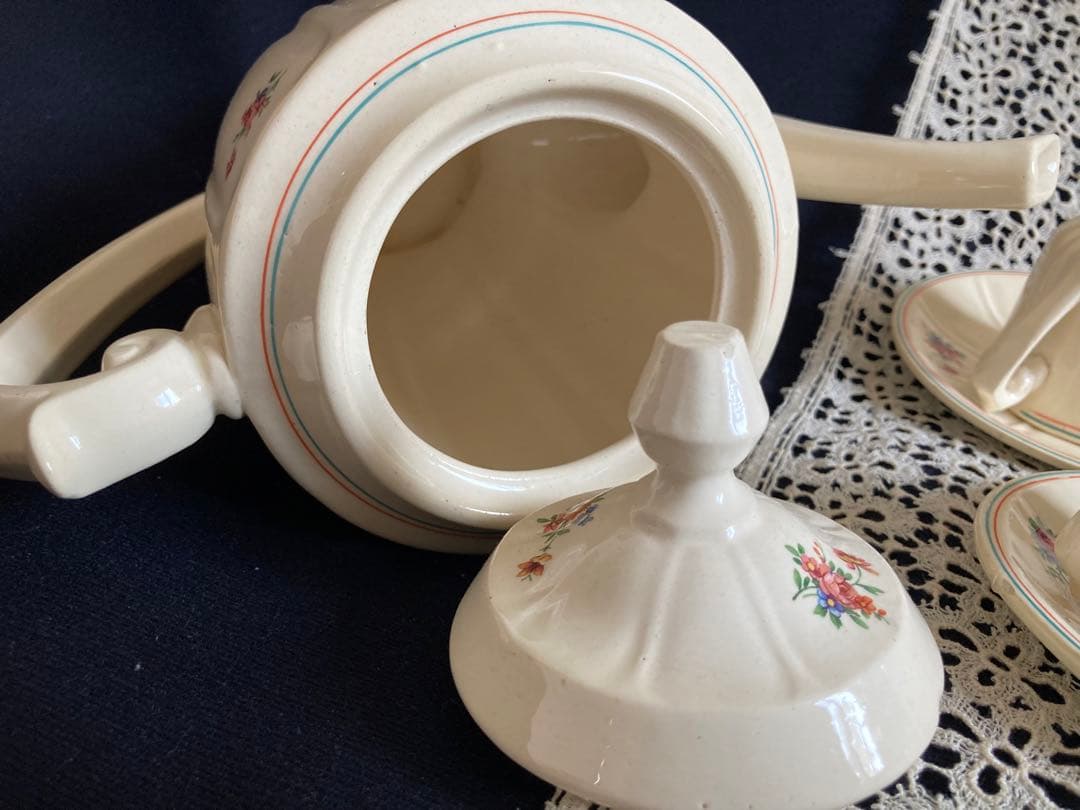 フランスアンティーク 花リム エクリュ ムーランデルー窯 ティーセット