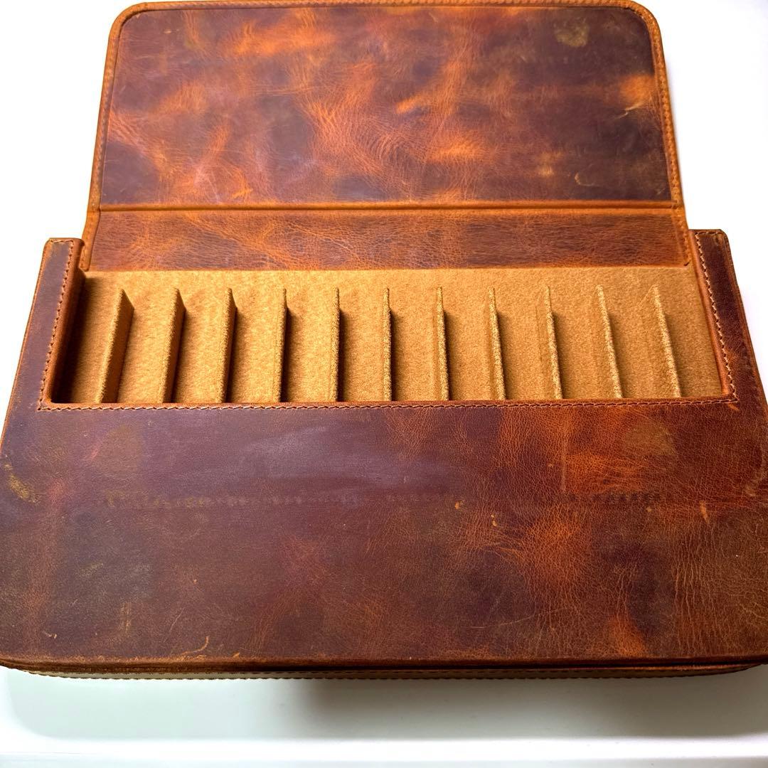 ガレンレザー 12本差しハードペンケース　クレイジーホース ブラウン