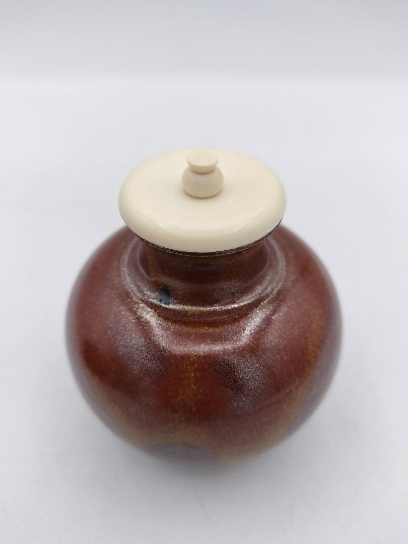 c368【新品・未使用】茶入 大名物漢作唐物 利休丸壺写 龍喜窯 木箱 茶道具