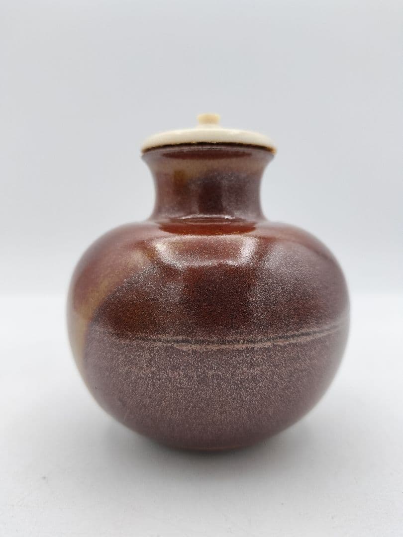 c368【新品・未使用】茶入 大名物漢作唐物 利休丸壺写 龍喜窯 木箱 茶道具