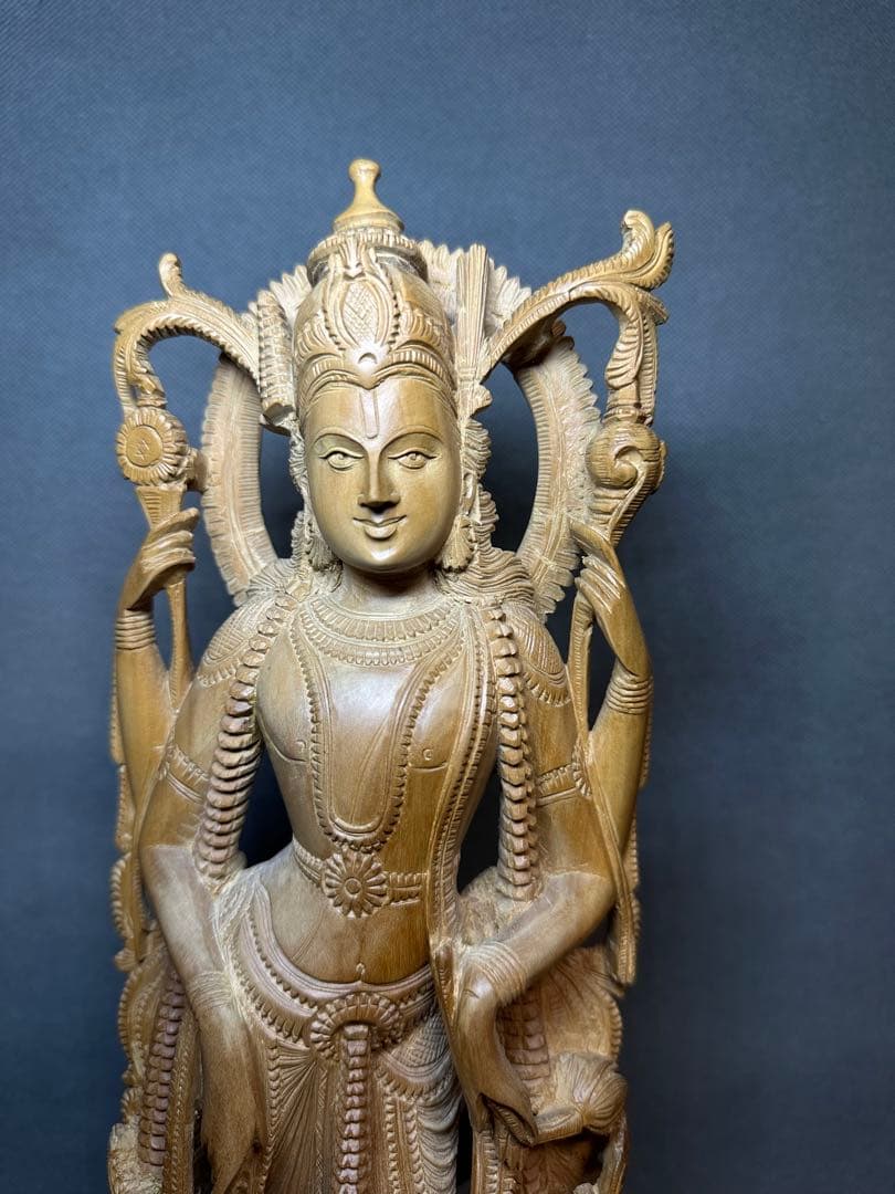 インド　白檀　木彫り　弁財天　観音　仏教美術　仏像 骨董 木像　木製　仏教