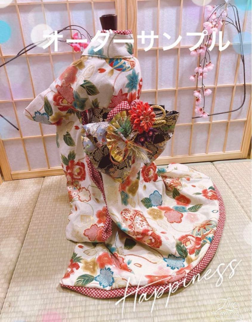 B449.pon2pan2☆犬オーダーお着物☆犬お引き摺り着物☆犬2ウェイ着物