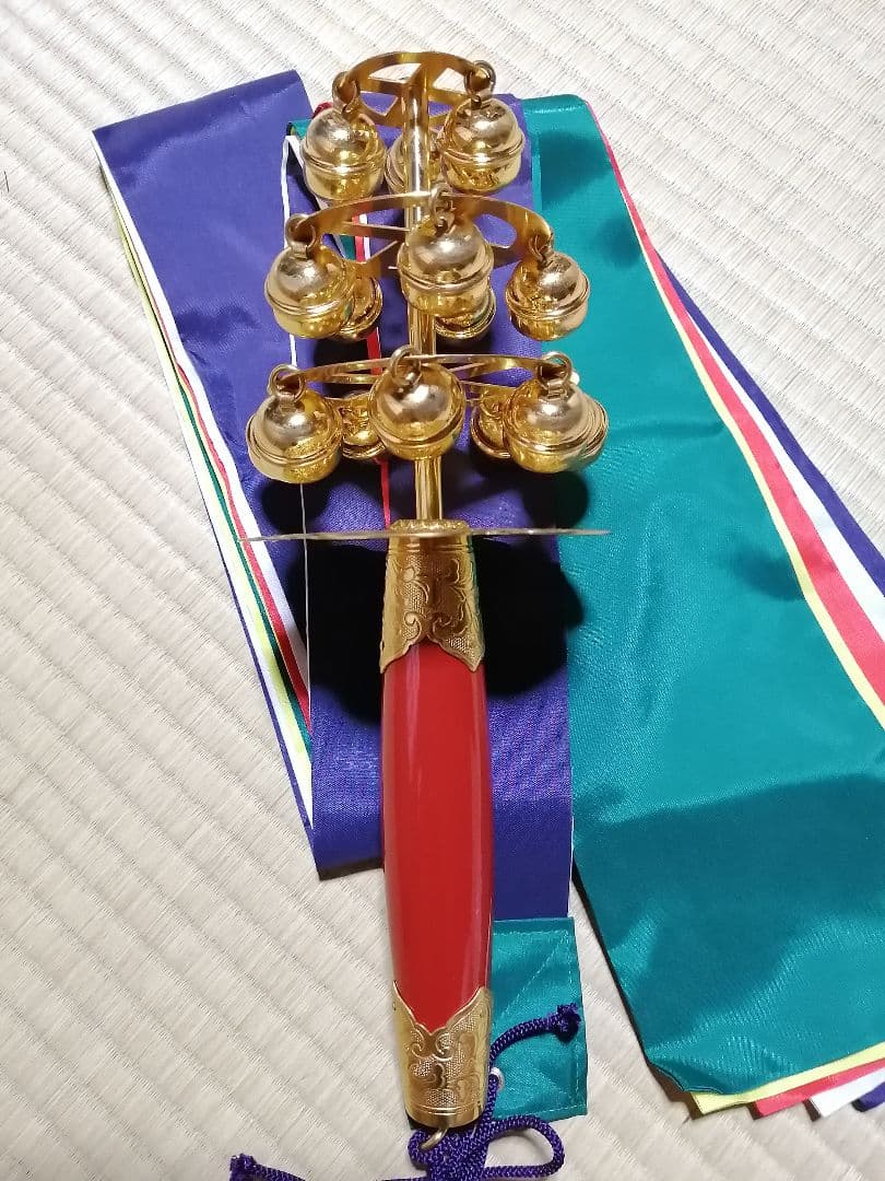 【美品】 神楽鈴 巫女鈴 五色布付き