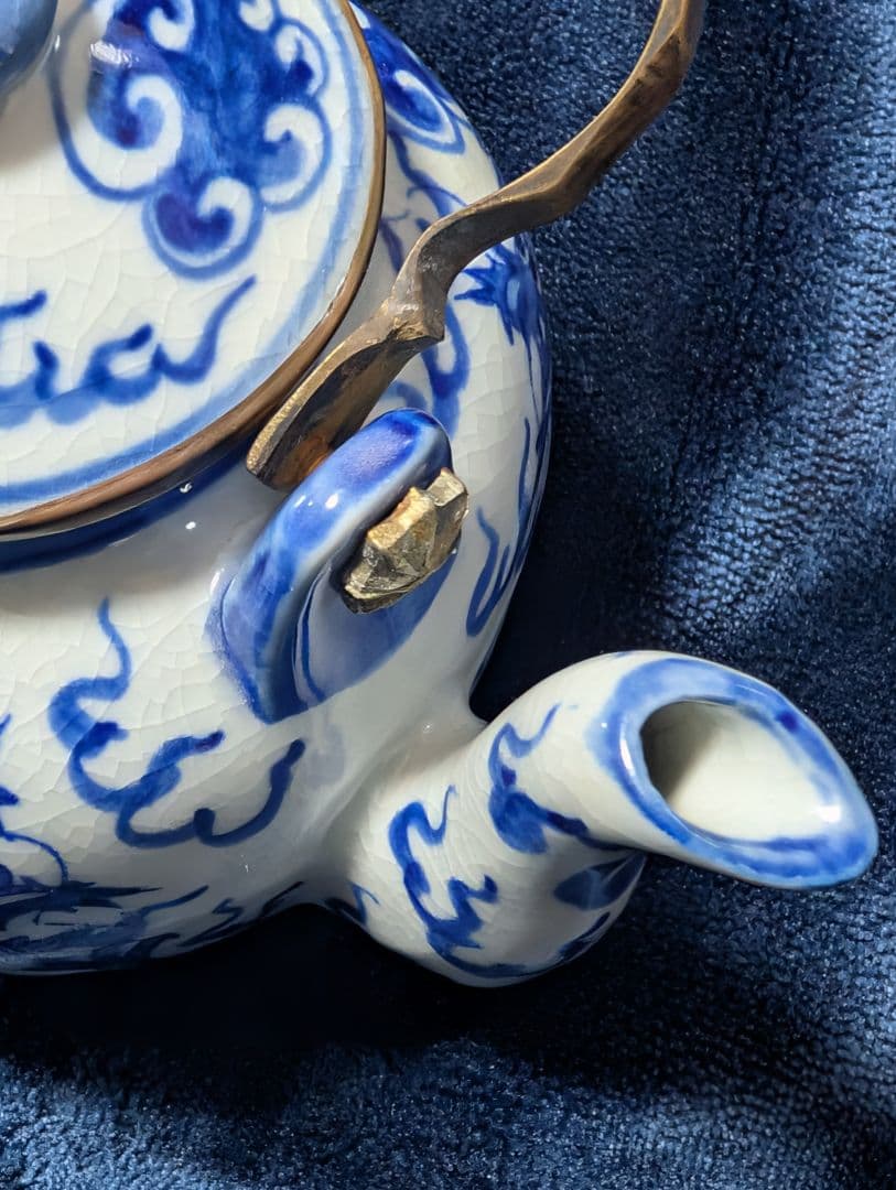 優*希様 中国古美術 大清順治年製 古染付 雲龍文水注 急須 骨董 中国南京焼