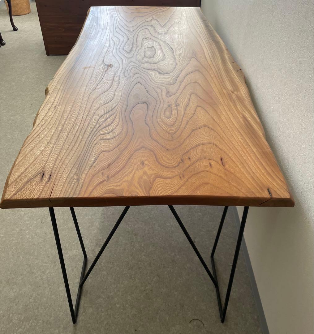 欅無垢一枚板ダイニングテーブル　オイル仕上げ　アイアン脚