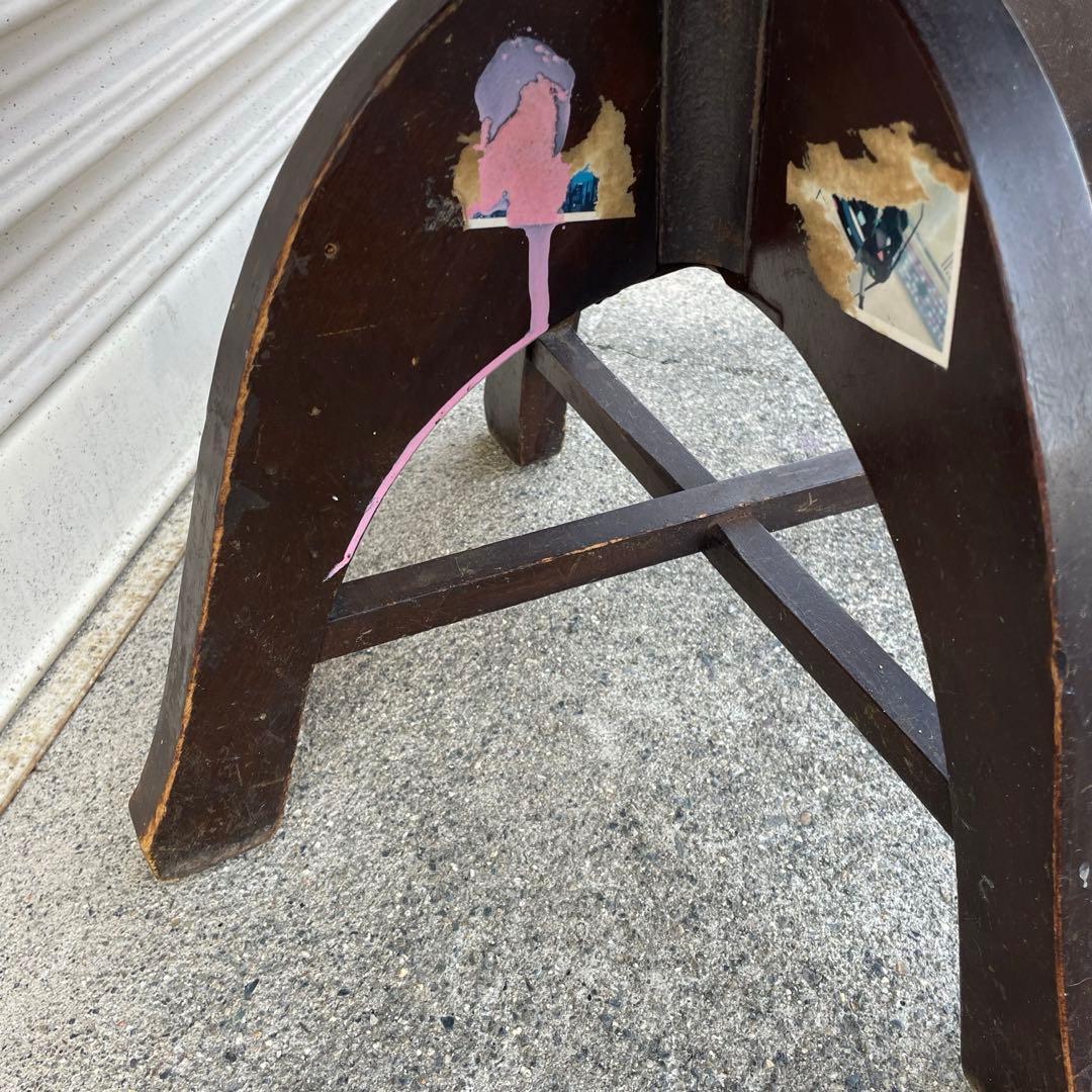 アンティーク　昭和 レトロ ドクターチェア 木製 回転 椅子　ベロア　当時物