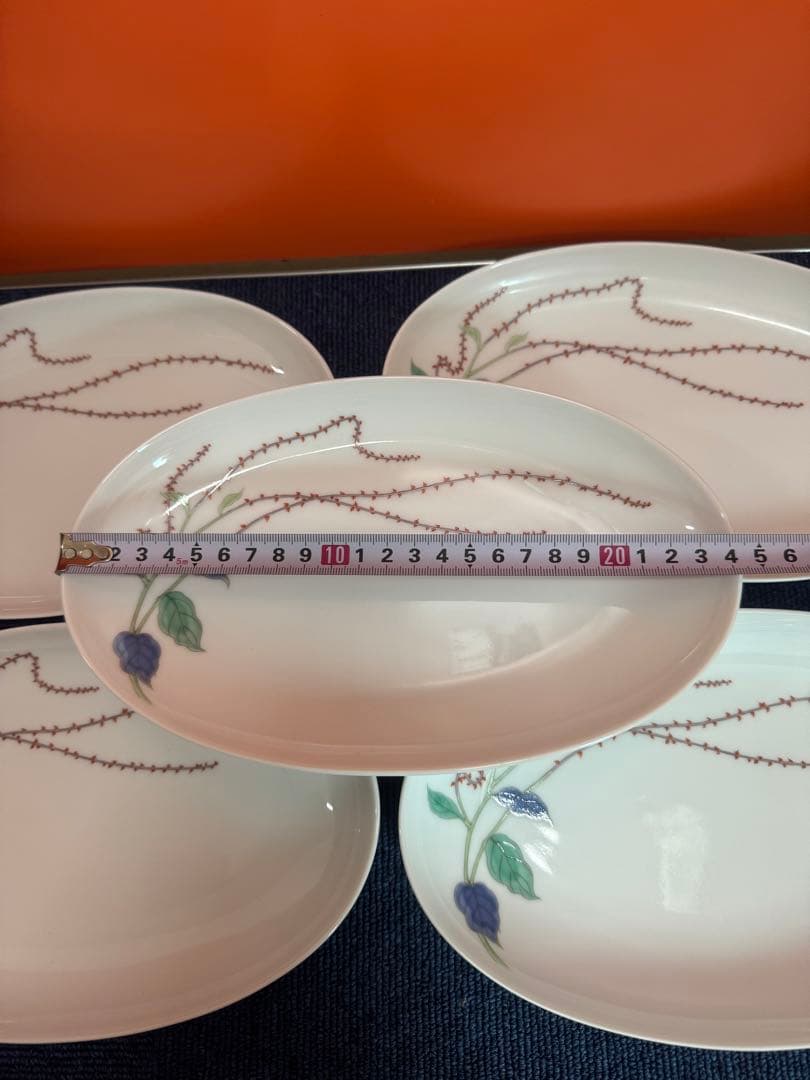1826 深川製磁　水引草　楕円皿　5客　24cm  未使用