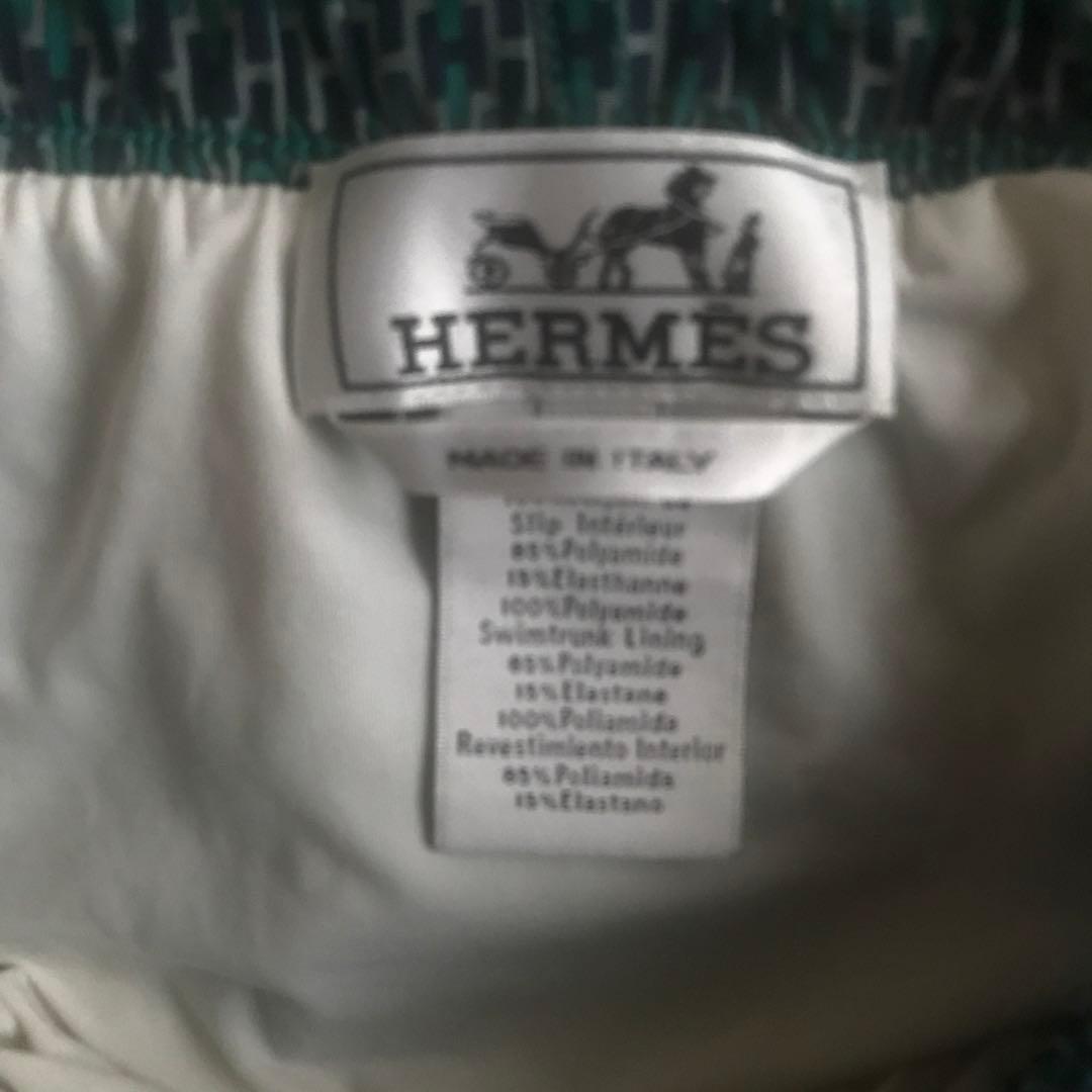 エルメス　おしゃれ　青緑幾何学模様 Hermes ボクサー　水着　s