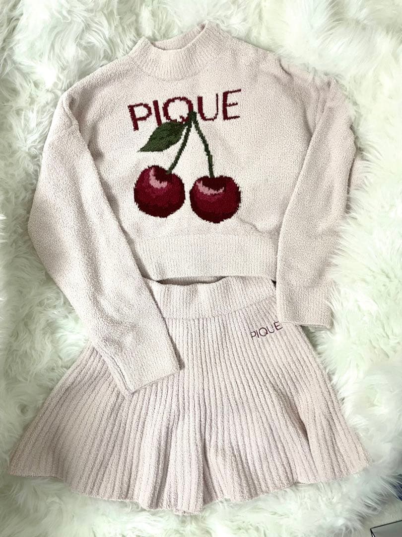 新品 ジェラートピケ チェリージャガードプルオーバー リブフレアショートパンツ