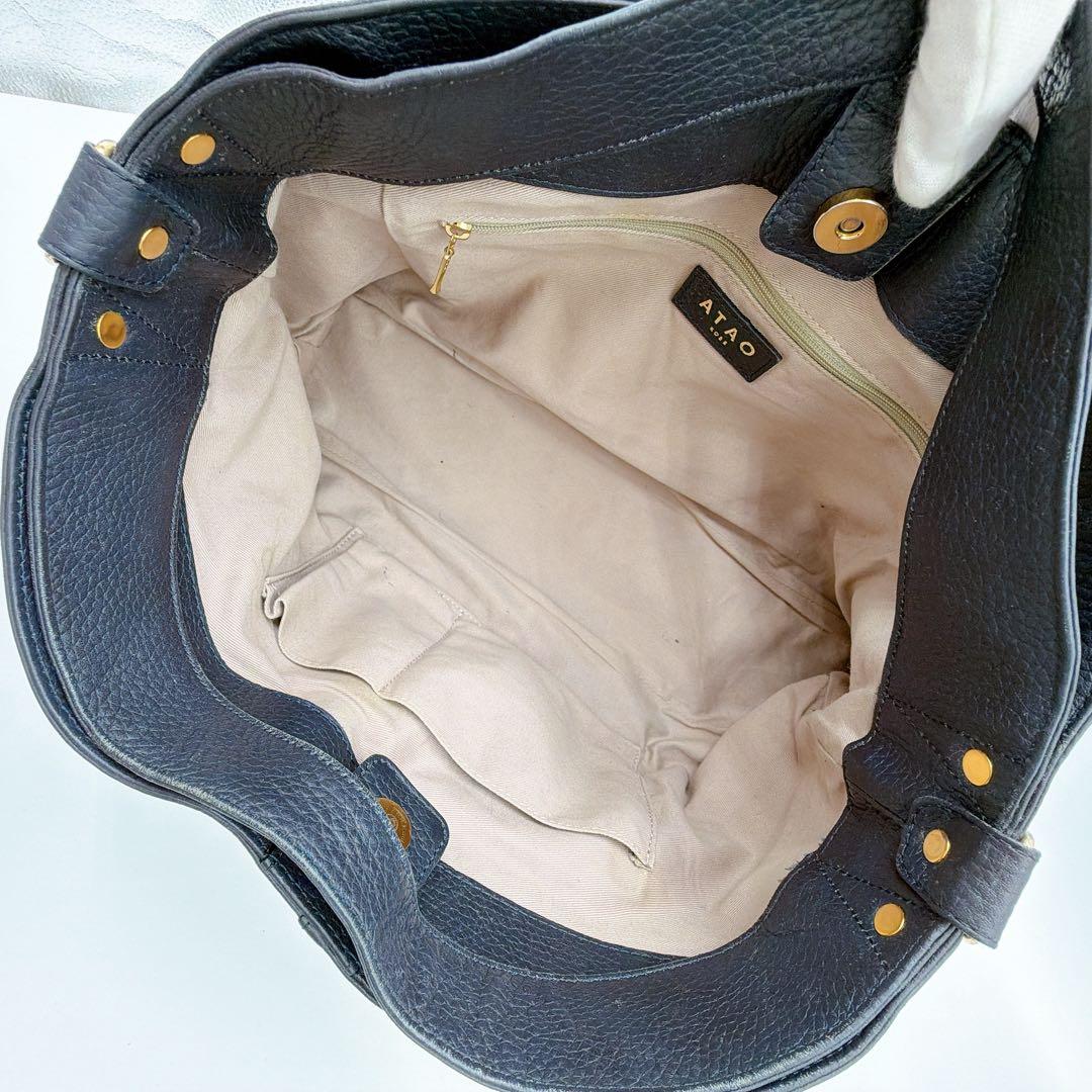 【ATAO】エルヴィ 2way ショルダーバッグ ハンドバッグ ネイビー シボ革