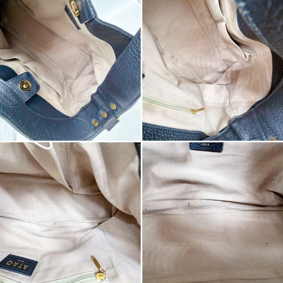 【ATAO】エルヴィ 2way ショルダーバッグ ハンドバッグ ネイビー シボ革